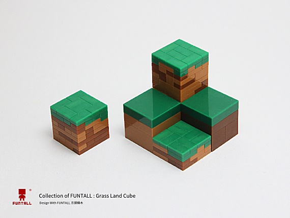 這組草地磚塊由玩家所創作，作品零件採用方頭積木之大小積木系列. The Grass Land Cube is a special artwork by FUNTALL Fans.