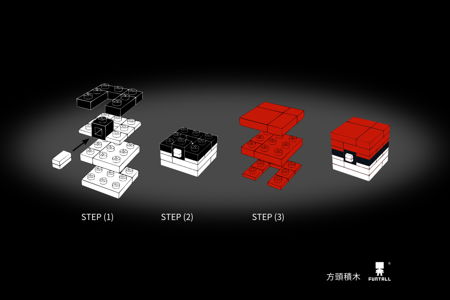 玩家用方頭積木拼出的神奇寶貝球 寶可夢 積木球 PokeBall Assembly Flow By Funtall Cube