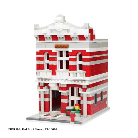 方頭積木建築，紅磚洋樓 建築系列 袖珍房屋 FUNTALL Red Brick House Toy Building Blocks, Funtall FT-18001